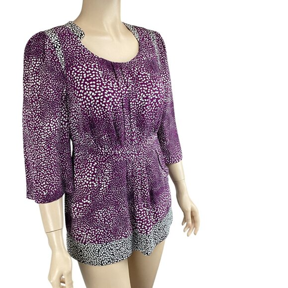 Leifsdottir Anthropologie Top Size 0 Purple & White Leaf Print Silk - Picture 2 of 7